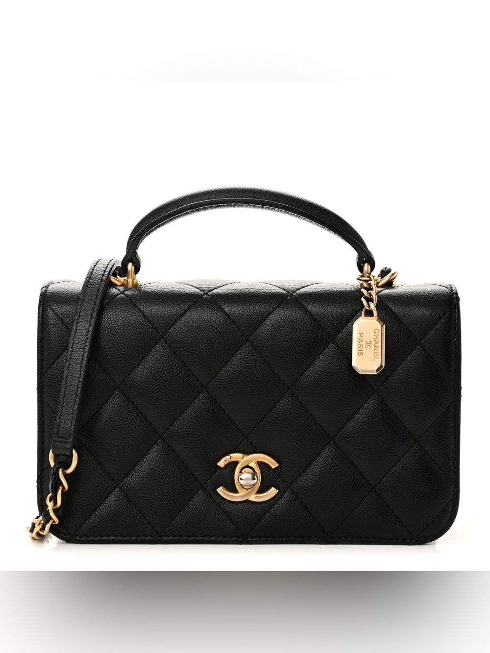 ❌s🅾️LD❌Chanel Caviar Quilted Mini Top Handle Rectangular Flap Bag Black